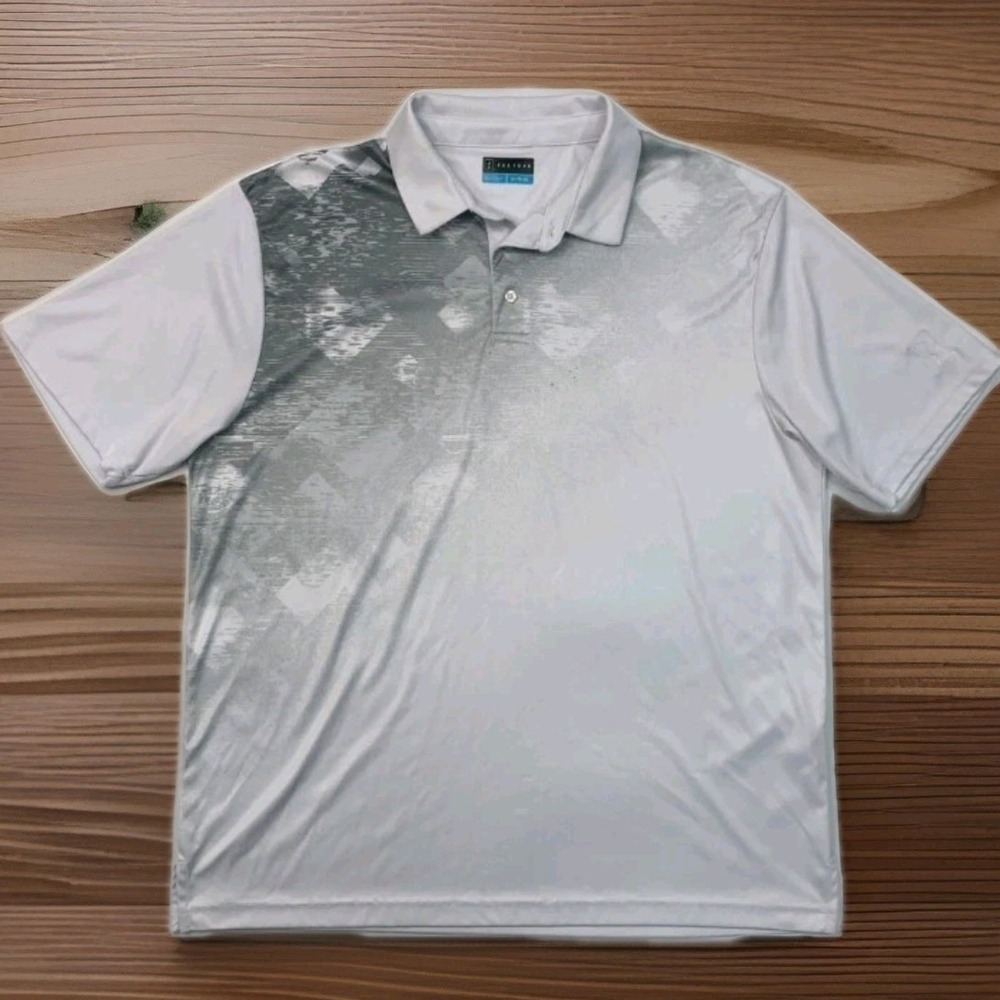 PGA‎ Tour Polo Shirt Mens XXL White Grey Gradient Performance Golf Top